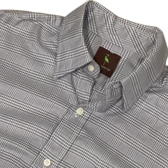 Tailorbyrd Men’s Medium Gray Plaid Button-Down Shirt Flamingo Logo - Picture 1 of 4